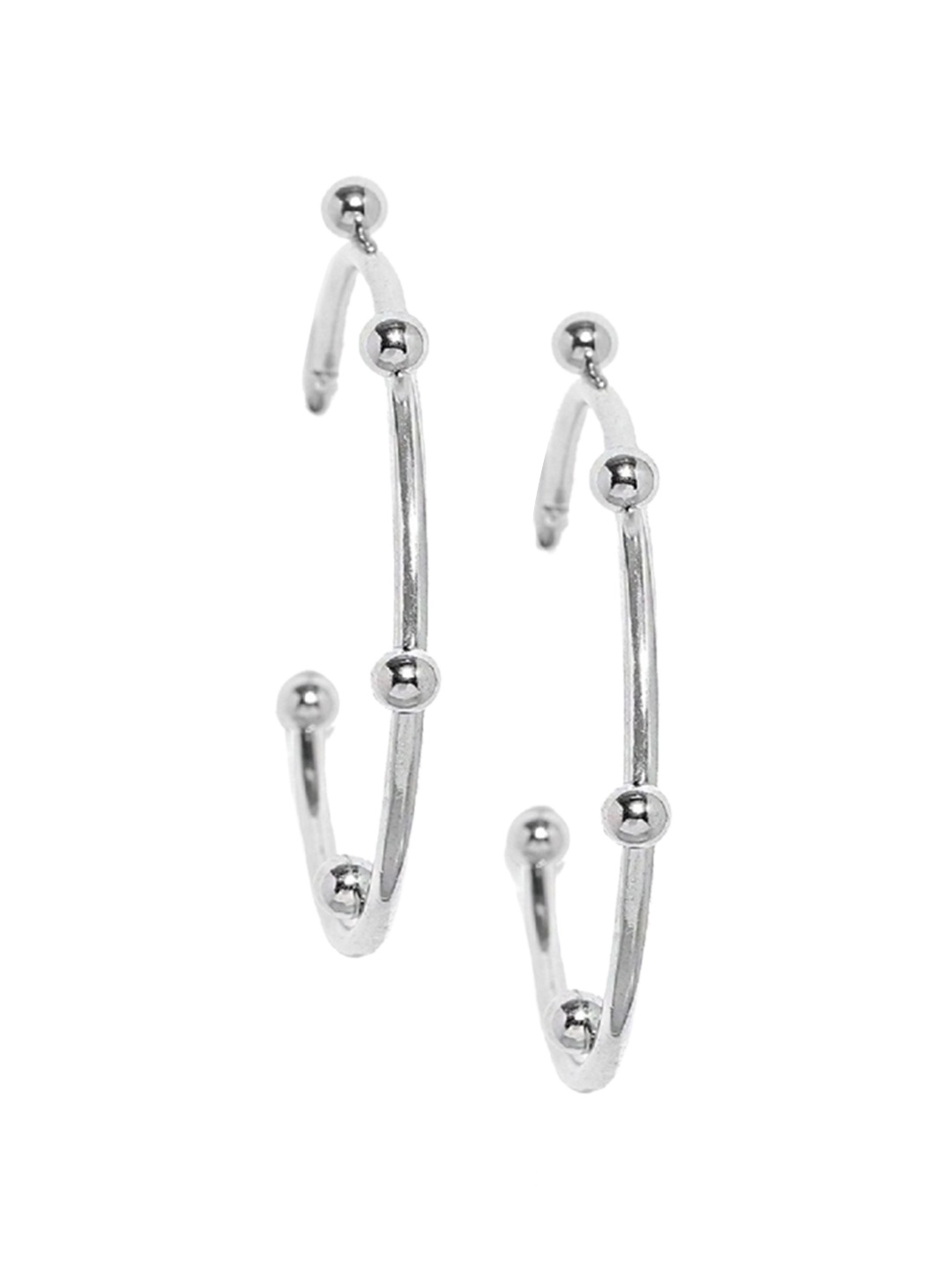 

ToniQ Silver-Toned Circular Half Hoop Earrings