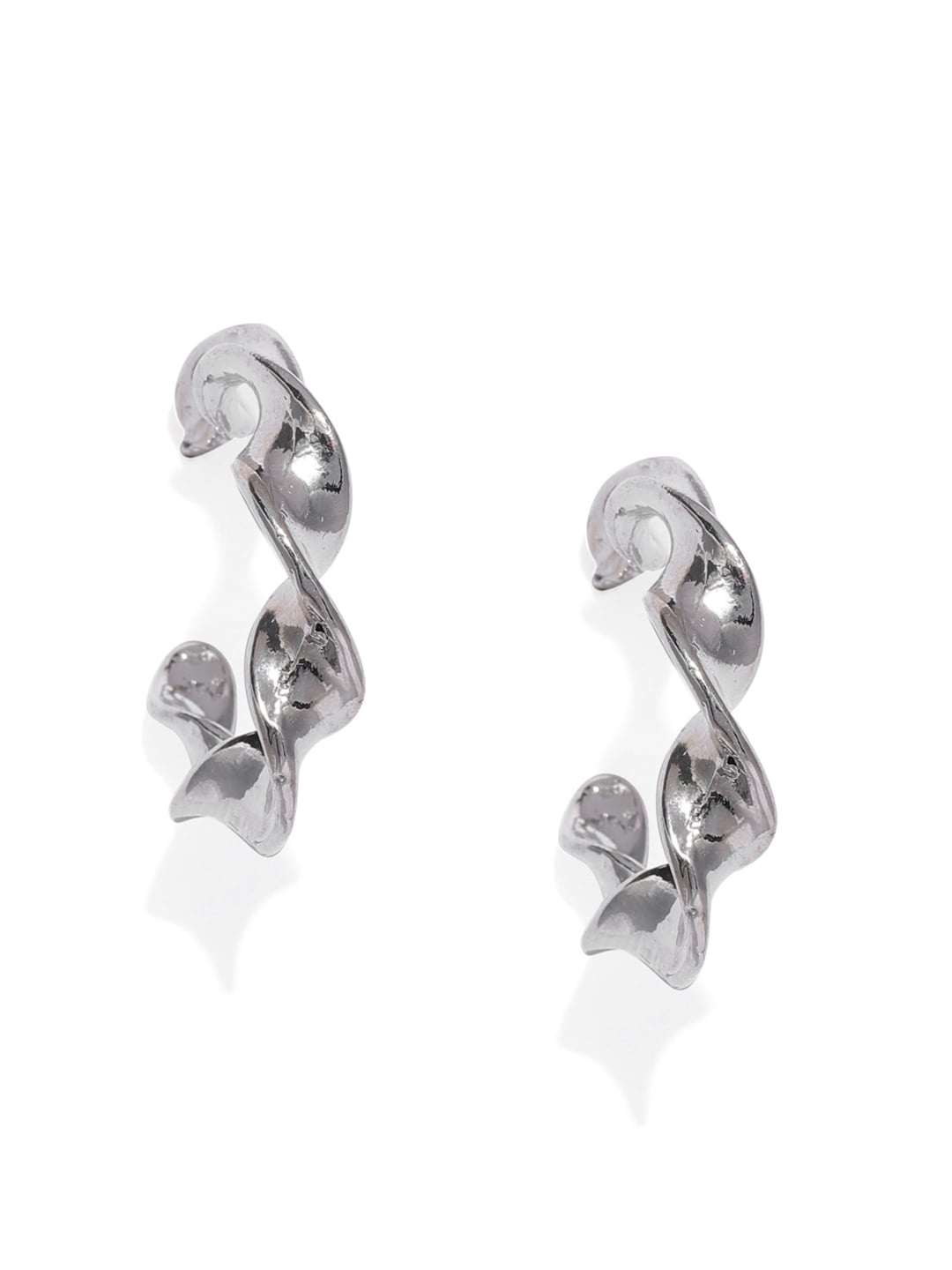 

ToniQ Silver-Toned Twisted Half Hoop Earrings