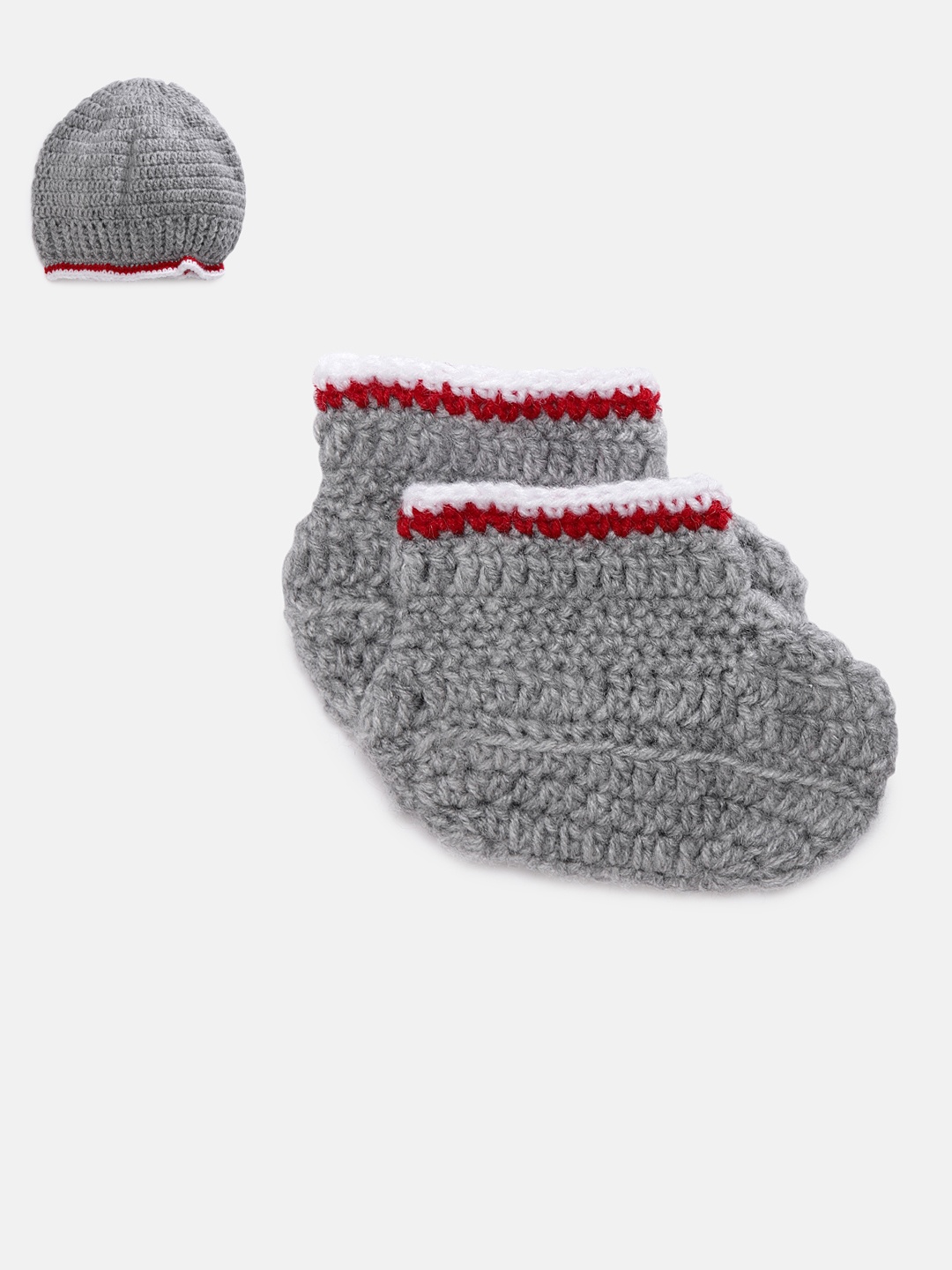 

Magic Needles Boys Grey Handmade Woolen Cap & Booties Set