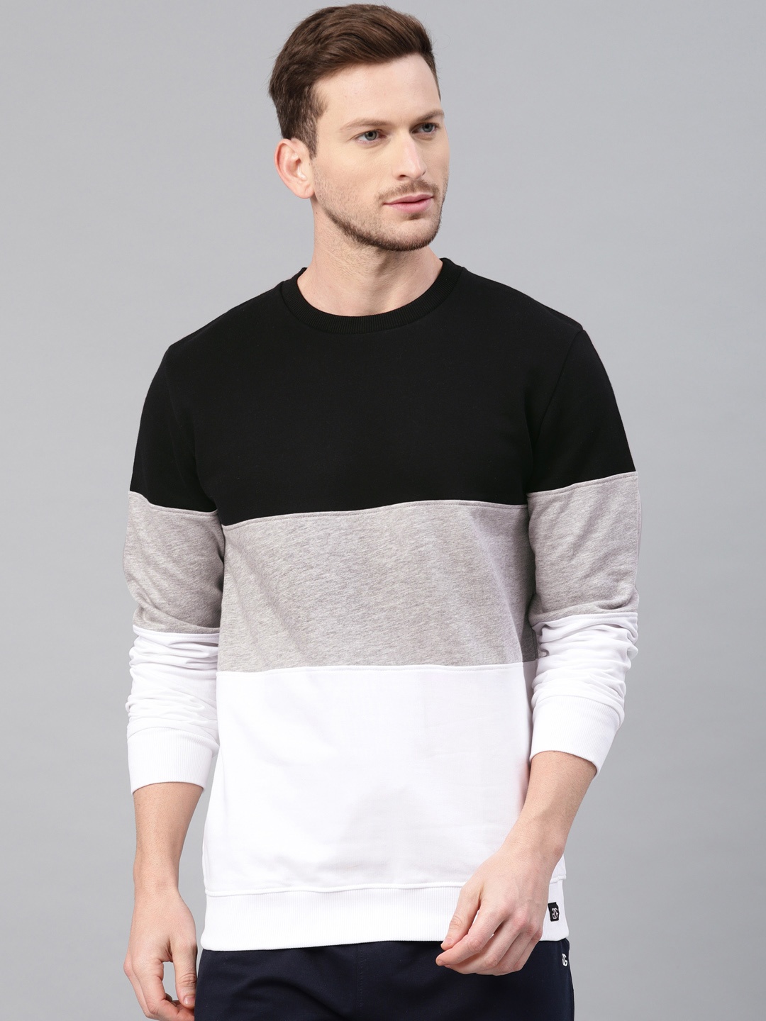 

Genius18 Men White & Black Colourblocked Sweatshirt