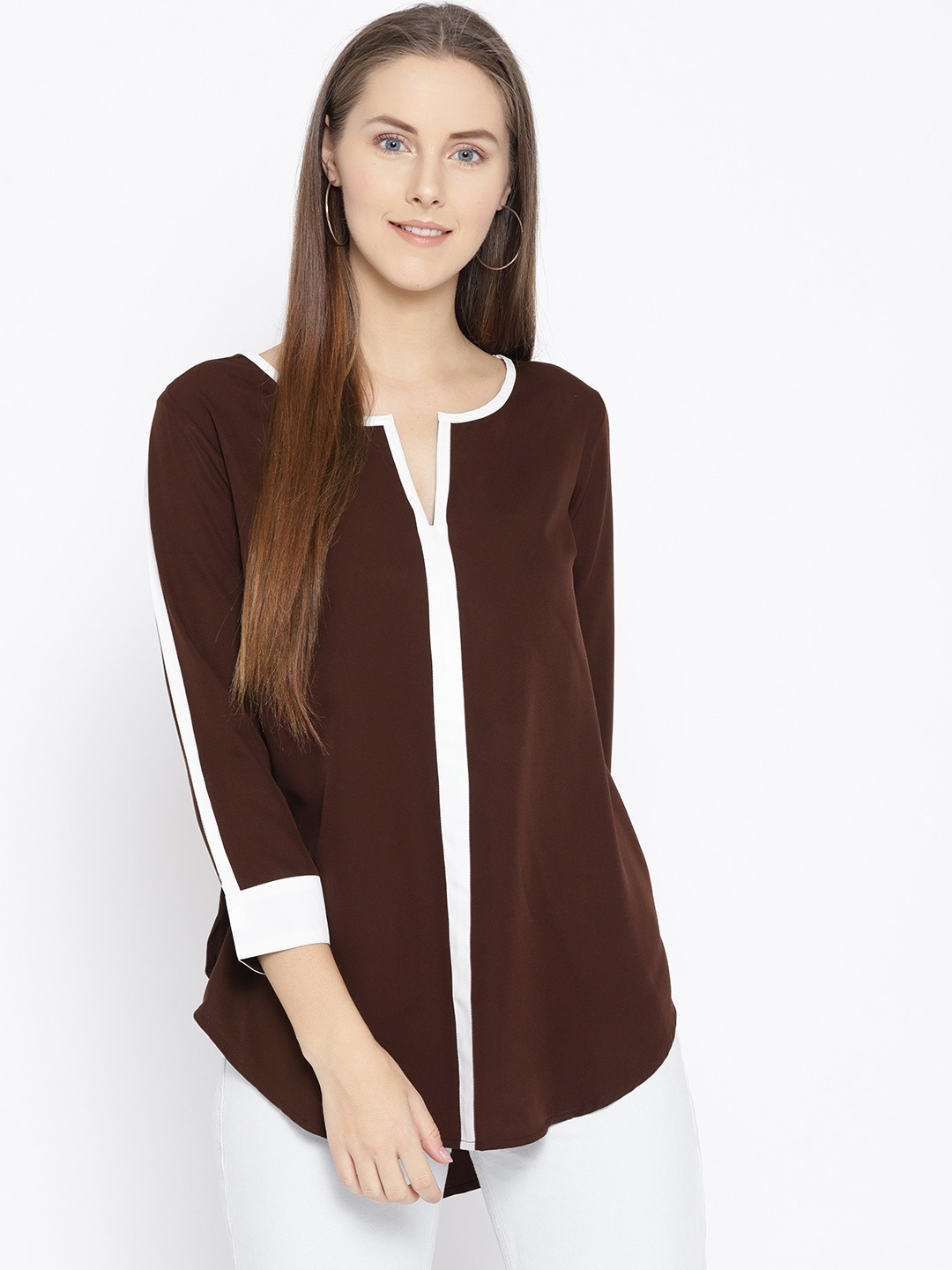 

Qurvii Plus Size Women Coffee Brown Solid Top