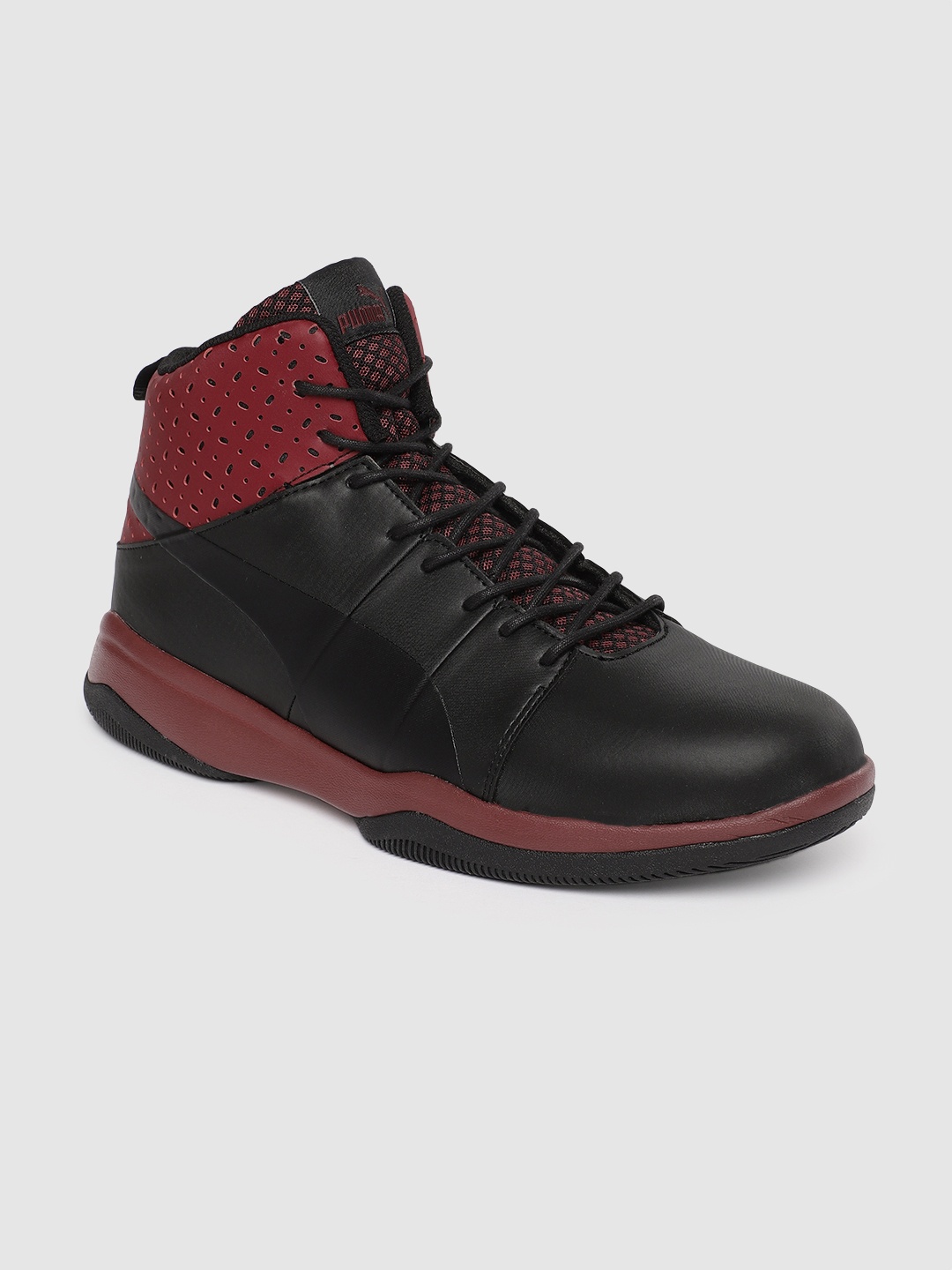 

Puma Men Black Solid Rebound BBX Perf Mid-Top Sneakers