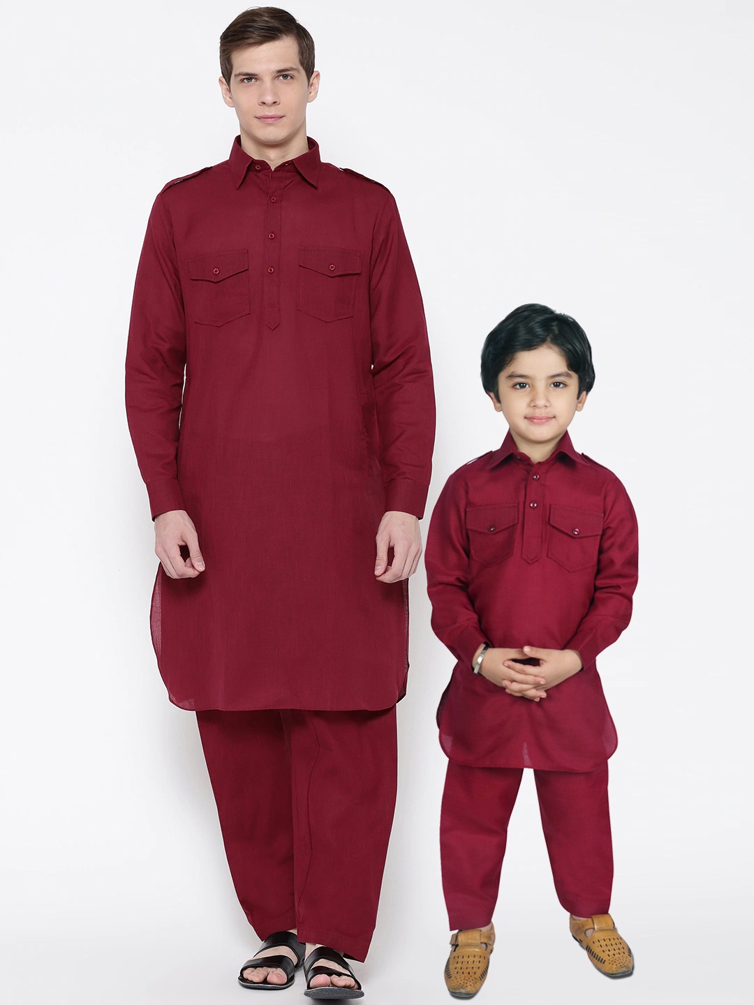 

SG YUVRAJ Boys Maroon Solid Kurta with Pyjamas