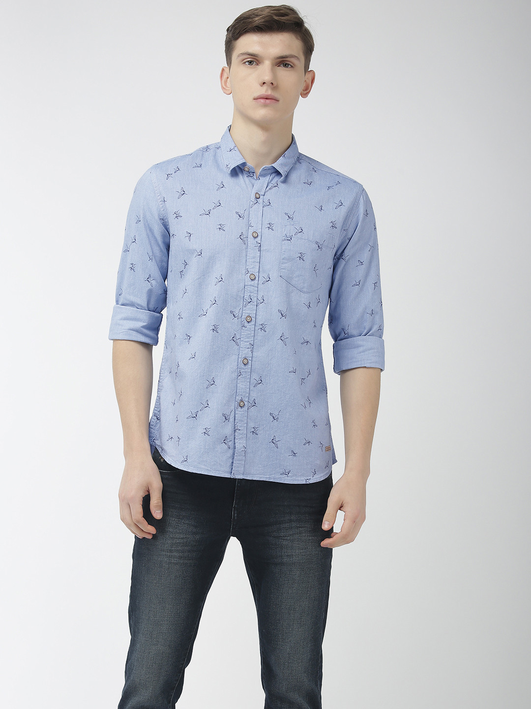 

Flying Machine Men Blue Slim Fit Printed Casual Shirt