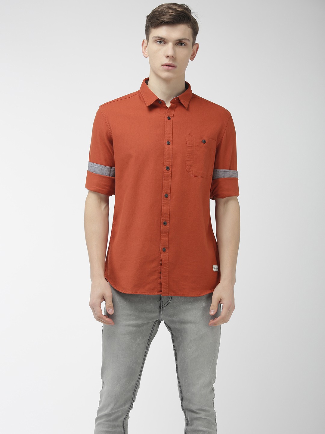 

Flying Machine Men Rust Orange Slim Fit Solid Casual Shirt