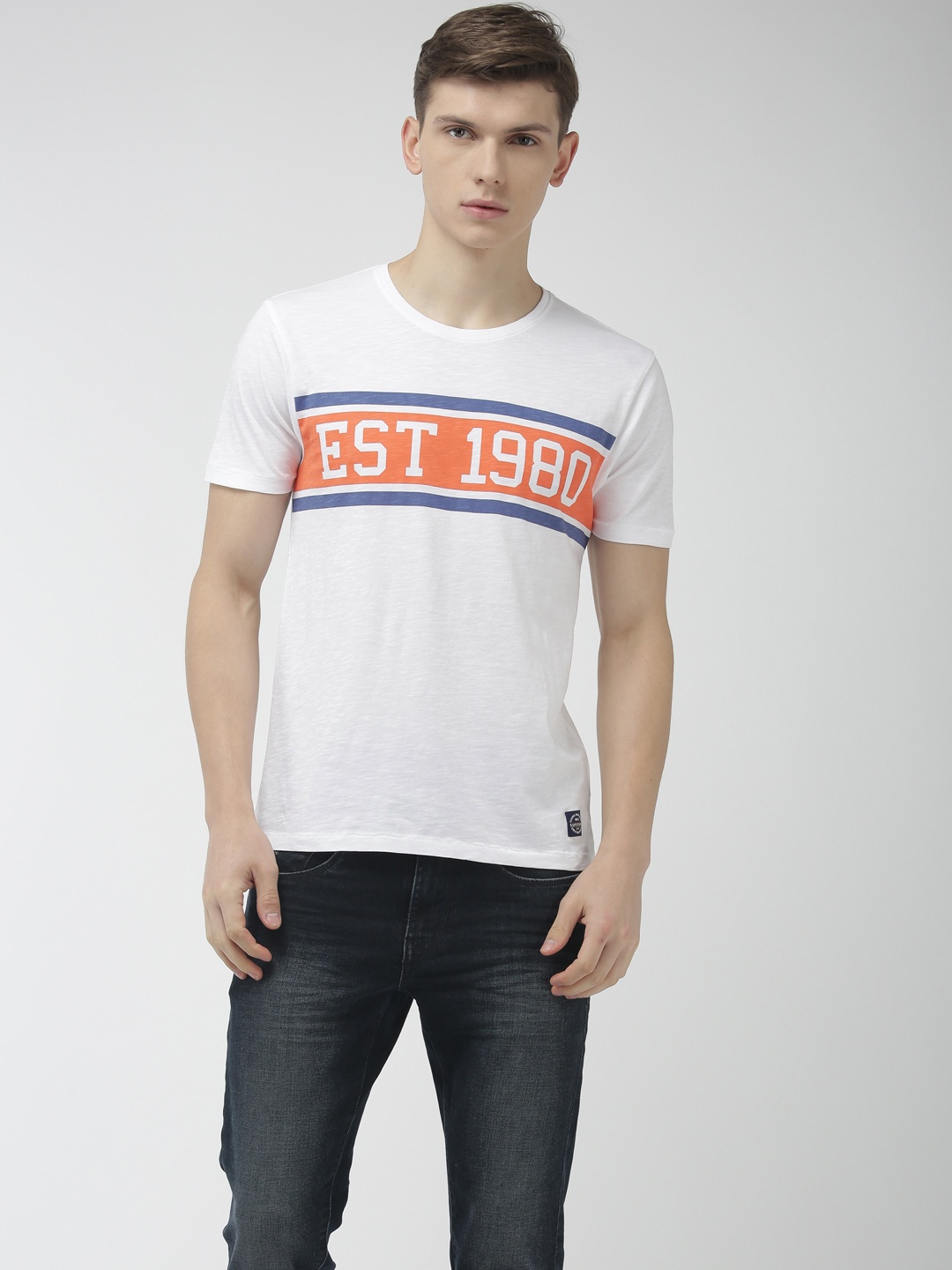 

Flying Machine Men White Printed Round Neck Pure Cotton T-shirt