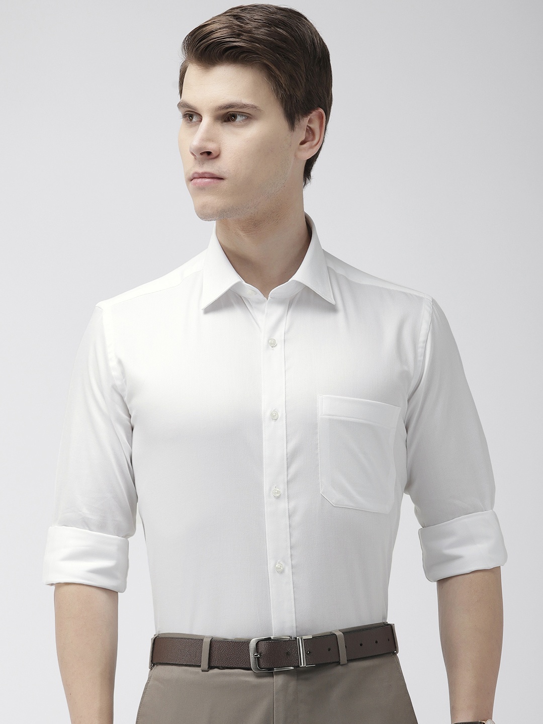 

Raymond Men White Contemporary Regular Fit Self Design Formal Shirt