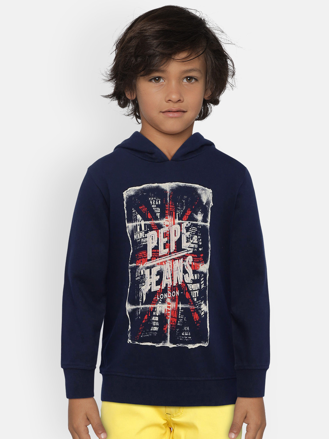 

Pepe Jeans Boys Navy Blue Printed Hooded Sweatshirt