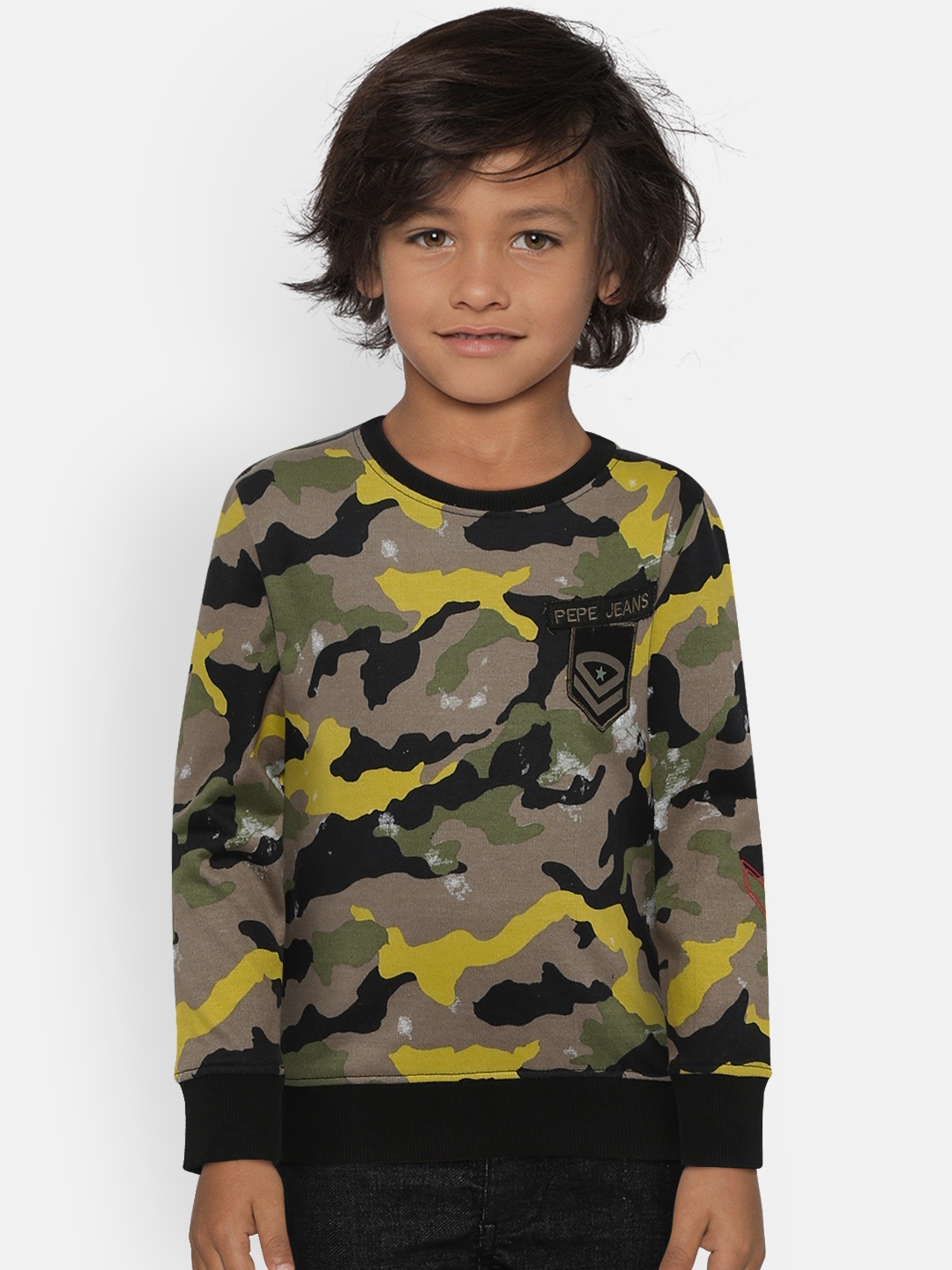

Pepe Jeans Boys Olive Green Camouflage Printed Sweatshirt