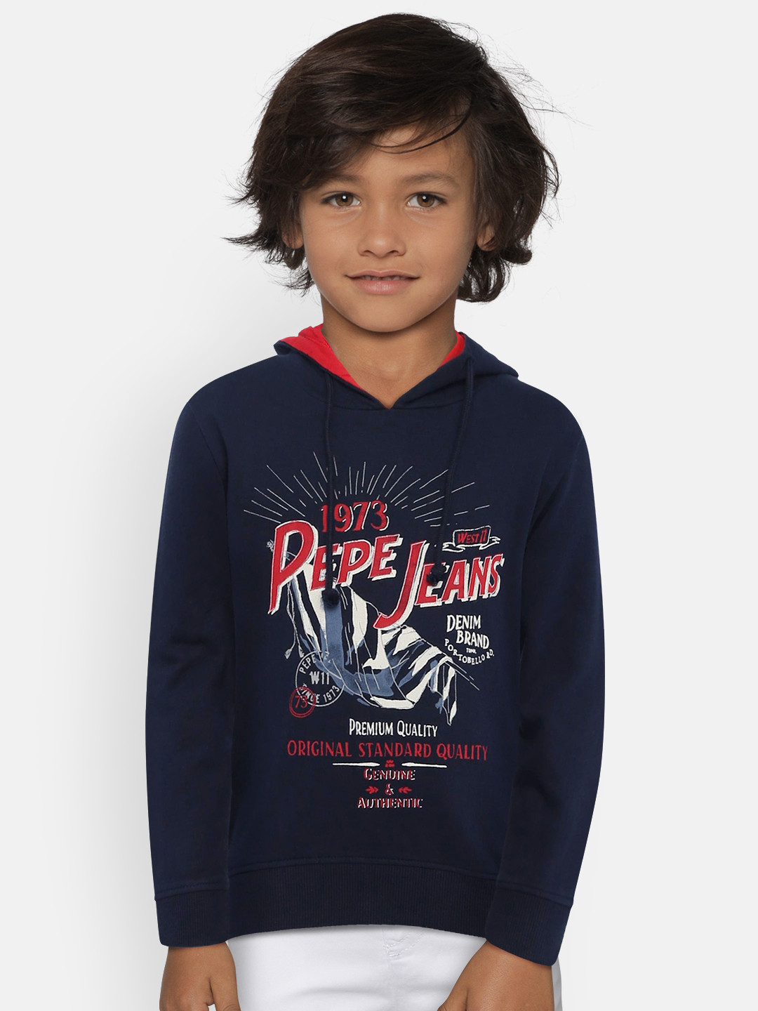 

Pepe Jeans Boys Navy Blue Printed Hooded Sweatshirt