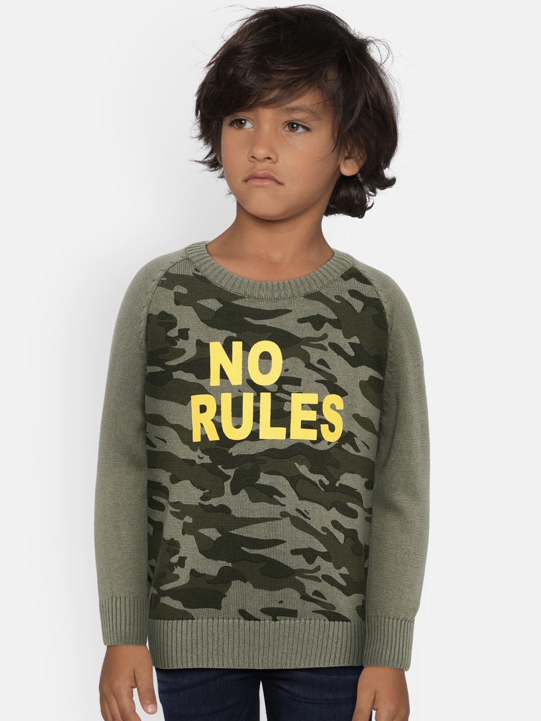 

Pepe Jeans Boys Olive Green Camouflage Printed Pullover Sweater