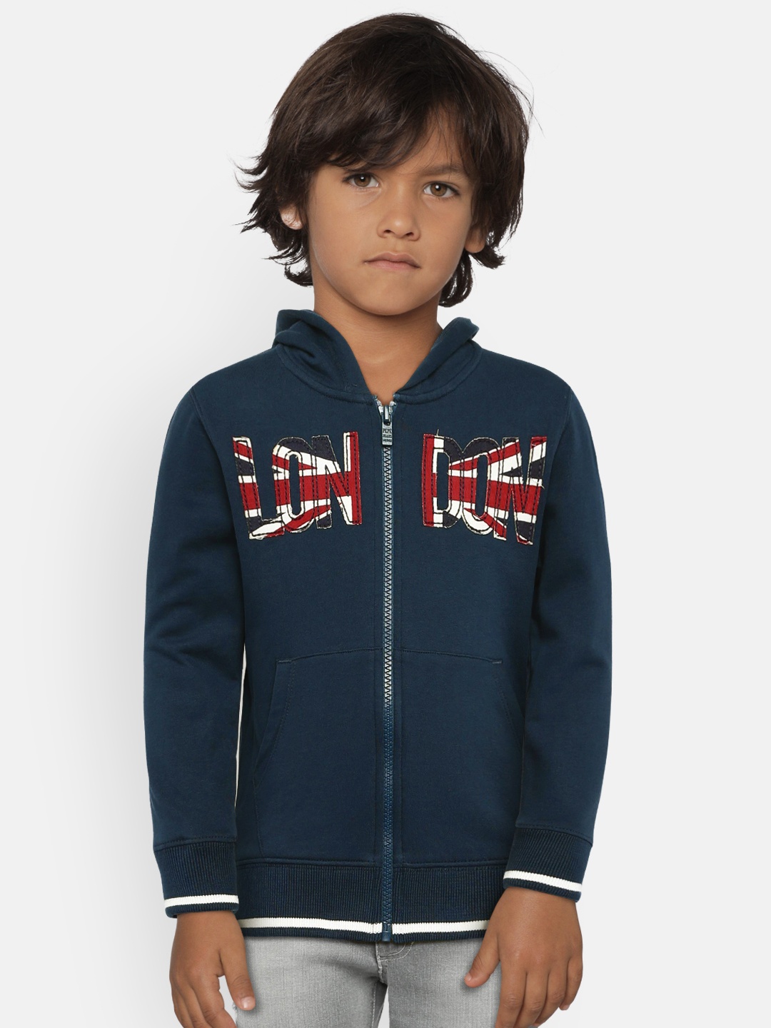 

Pepe Jeans Boys Navy Blue Applique Hooded Sweatshirt