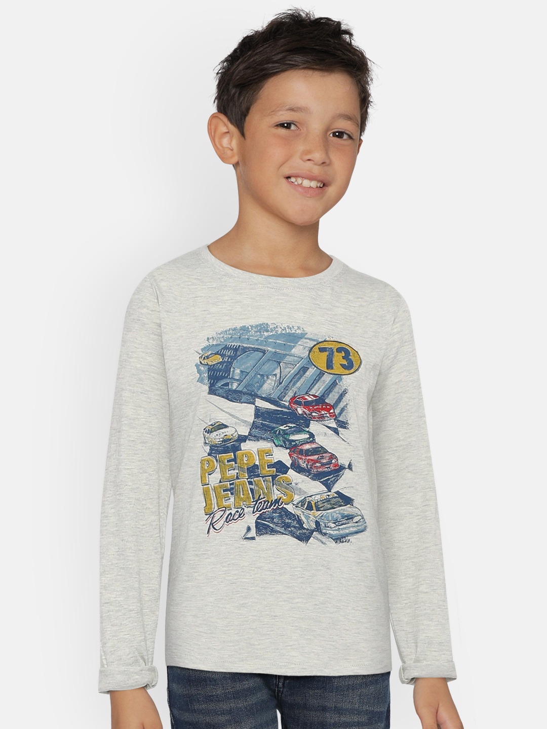

Pepe Jeans Boys Grey Melange Printed Round Neck T-shirt