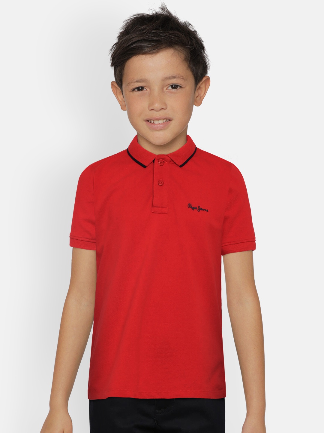 

Pepe Jeans Boys Red Solid Polo Collar Pure Cotton T-shirt