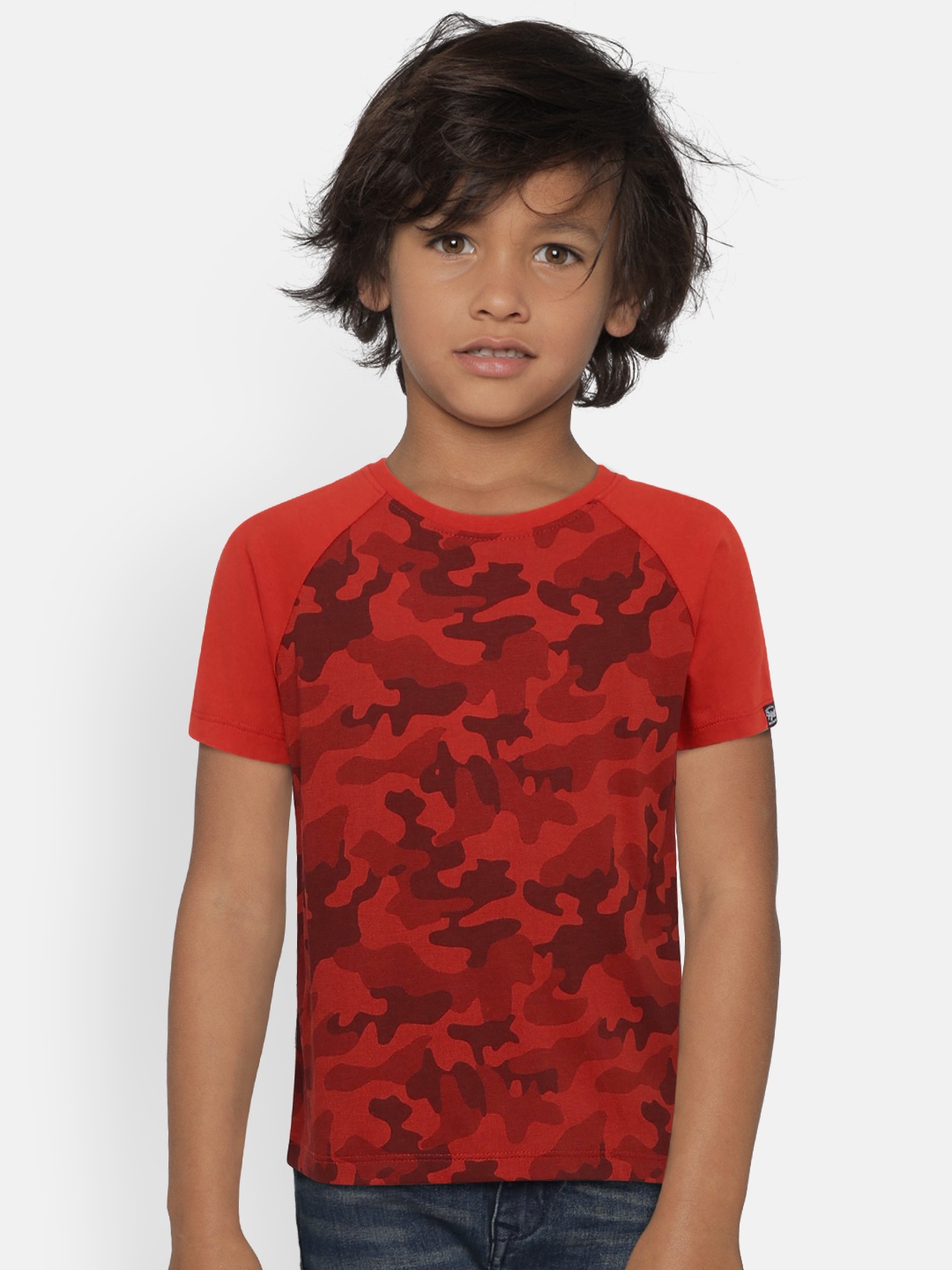 

Pepe Jeans Boys Red Printed ARSENE SS IP Round Neck Pure Cotton T-shirt