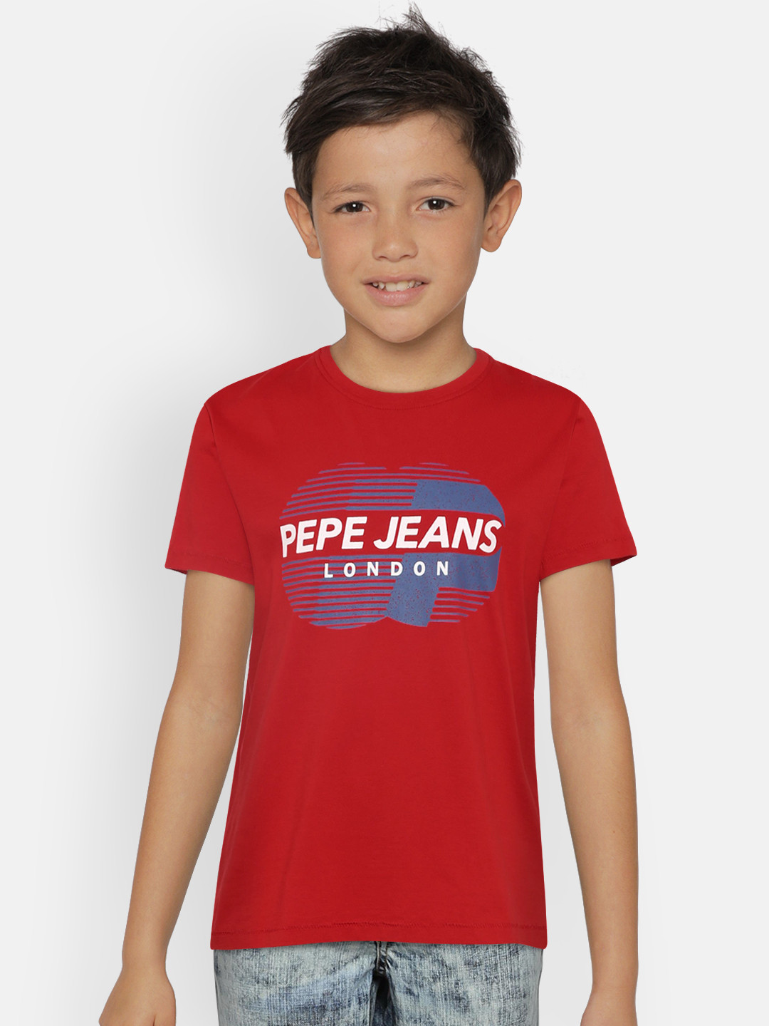 

Pepe Jeans Boys Red Printed Round Neck Pure Cotton T-shirt