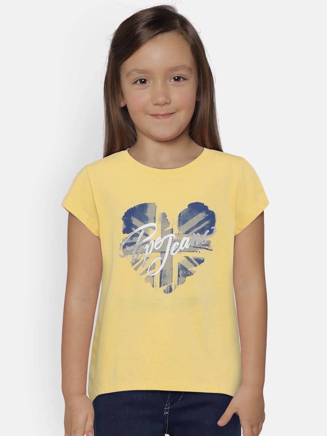 

Pepe Jeans Girls Yellow Printed Round Neck T-shirt