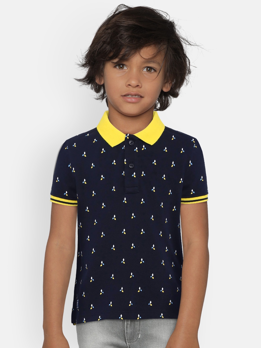 

Pepe Jeans Boys Navy Blue Printed Polo Collar T-shirt
