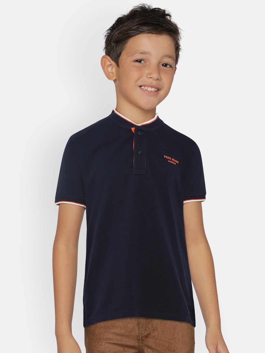 

Pepe Jeans Boys Navy Blue Solid Henley Neck T-shirt