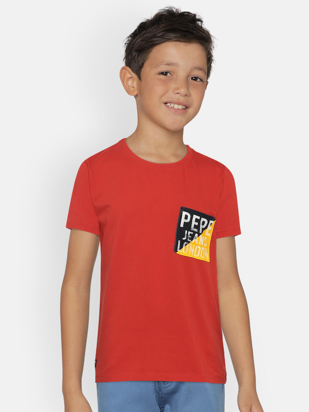 

Pepe Jeans Boys Red Printed Round Neck Pure Cotton T-shirt