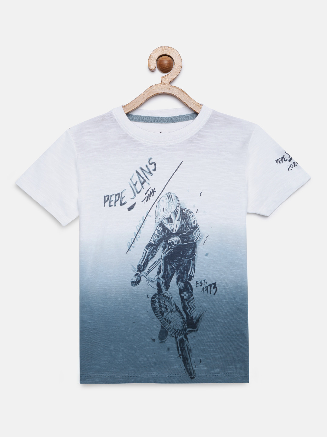 

Pepe Jeans Boys White & Blue Printed Round Neck T-shirt