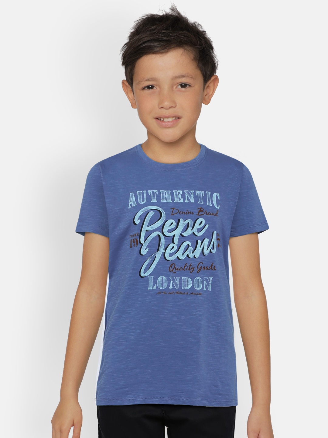 

Pepe Jeans Boys Blue Printed Round Neck Pure Cotton T-shirt