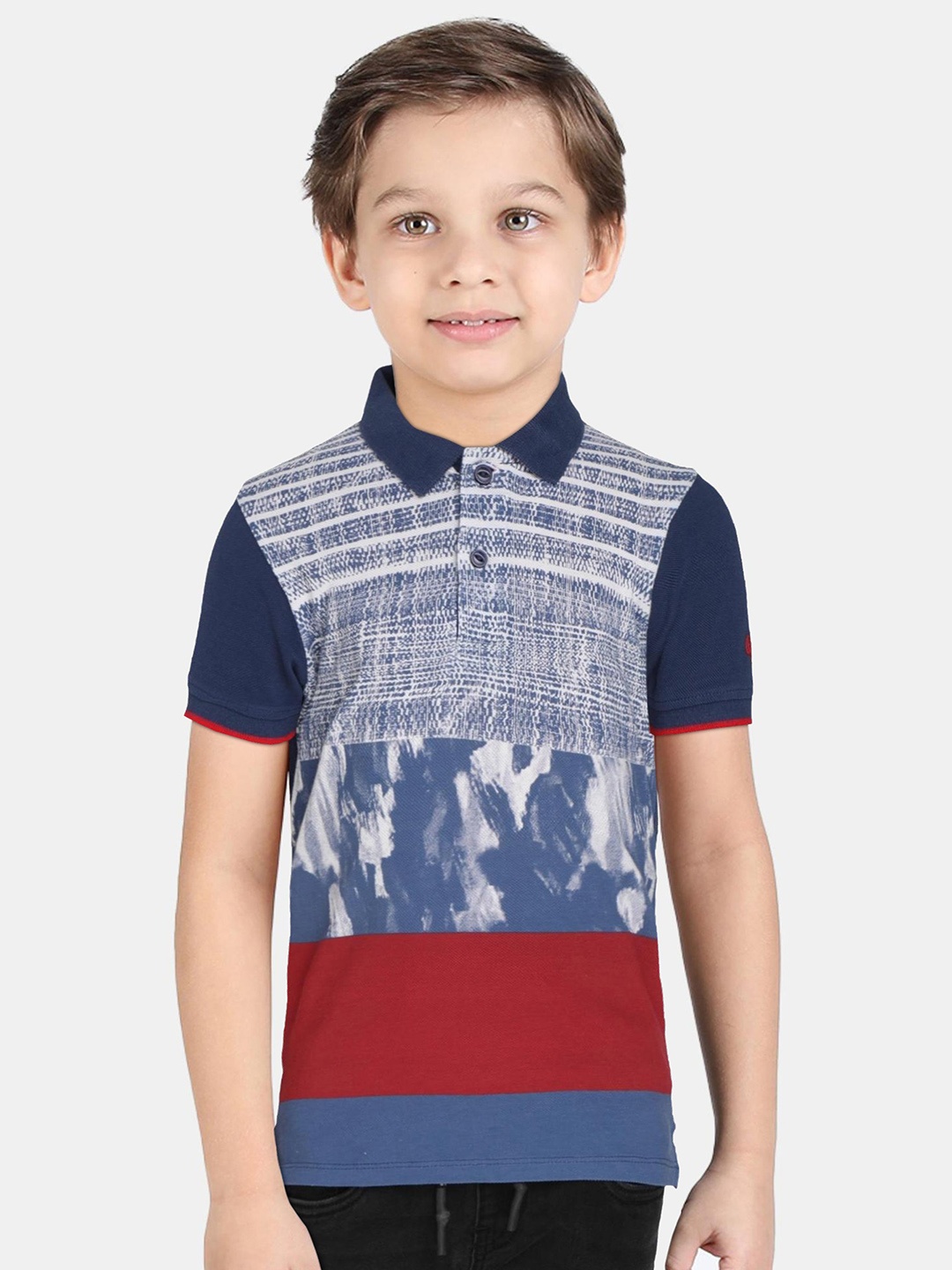 

Pepe Jeans Boys Navy Blue & White Striped Polo Collar T-shirt