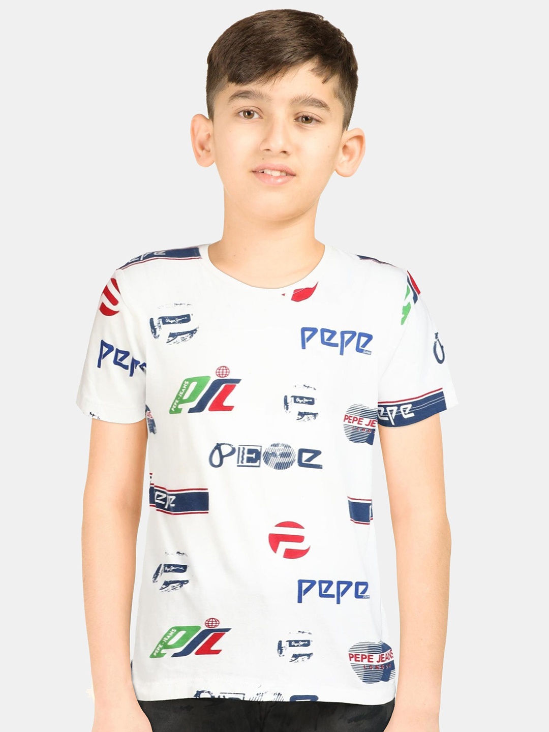 

Pepe Jeans Boys Off White & Blue Brand Logo Printed T-shirt