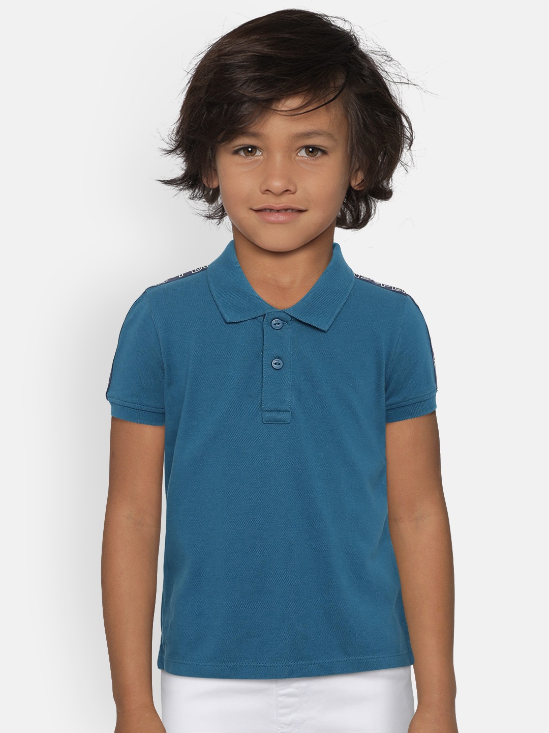 

Pepe Jeans Boys Teal Blue Solid MIKEY 1 SS IP Polo Collar Pure Cotton T-shirt