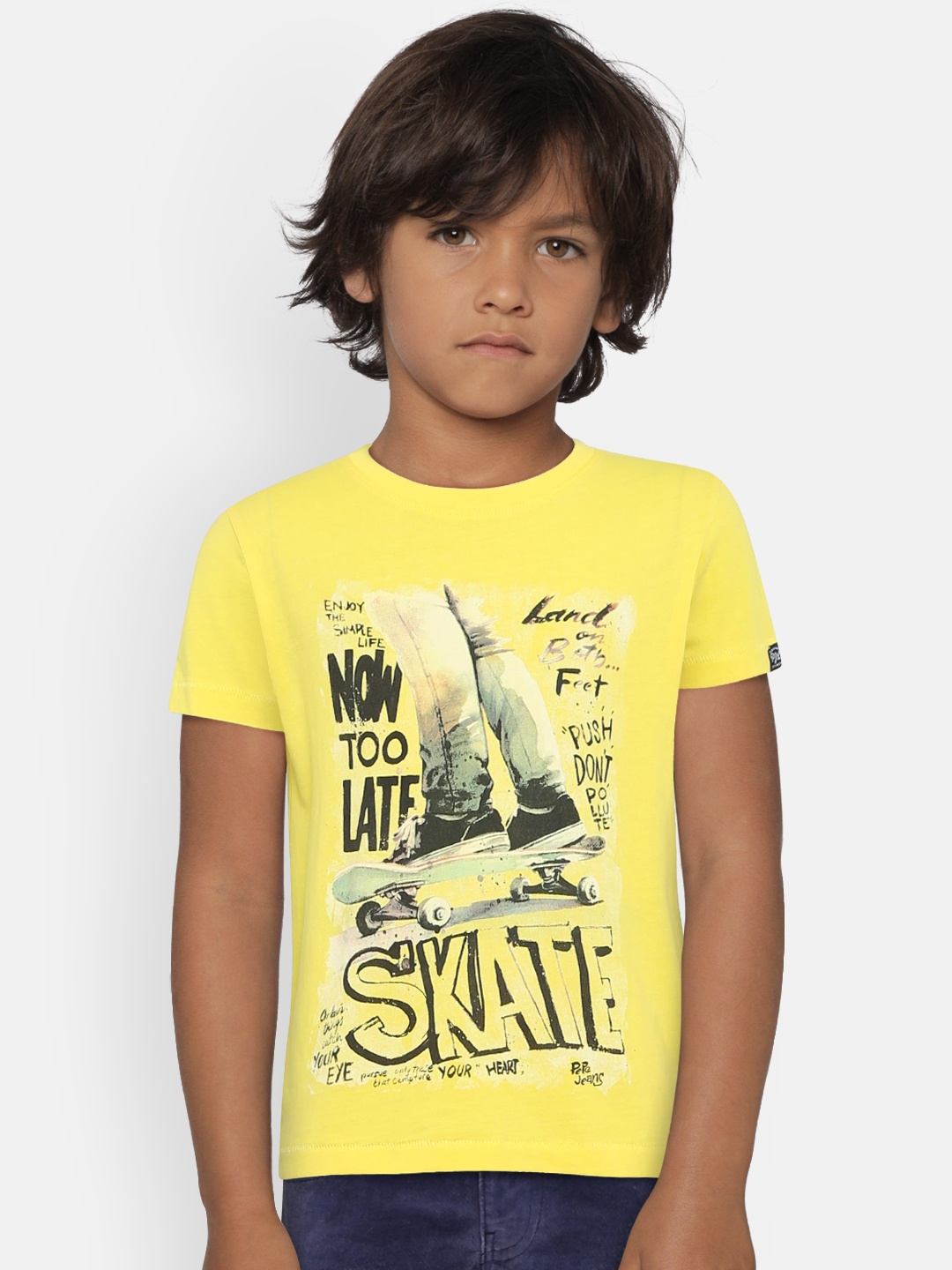 

Pepe Jeans Boys Yellow Printed Round Neck Pure Cotton T-shirt