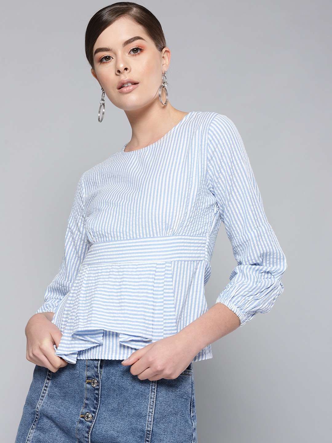 

STREET 9 Women Blue & White Striped Empire Top