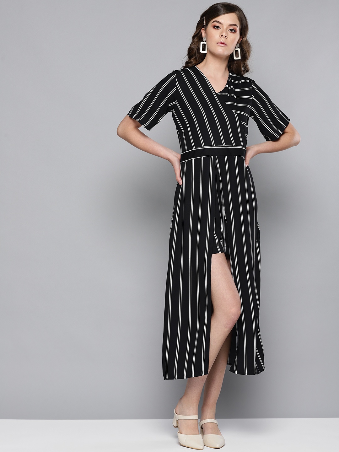 

STREET 9 Women Black & White Wrap Dress