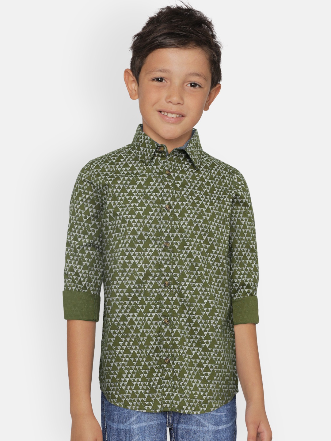 

Pepe Jeans Boys Olive Green & White Regular Fit Printed Casual Shirt