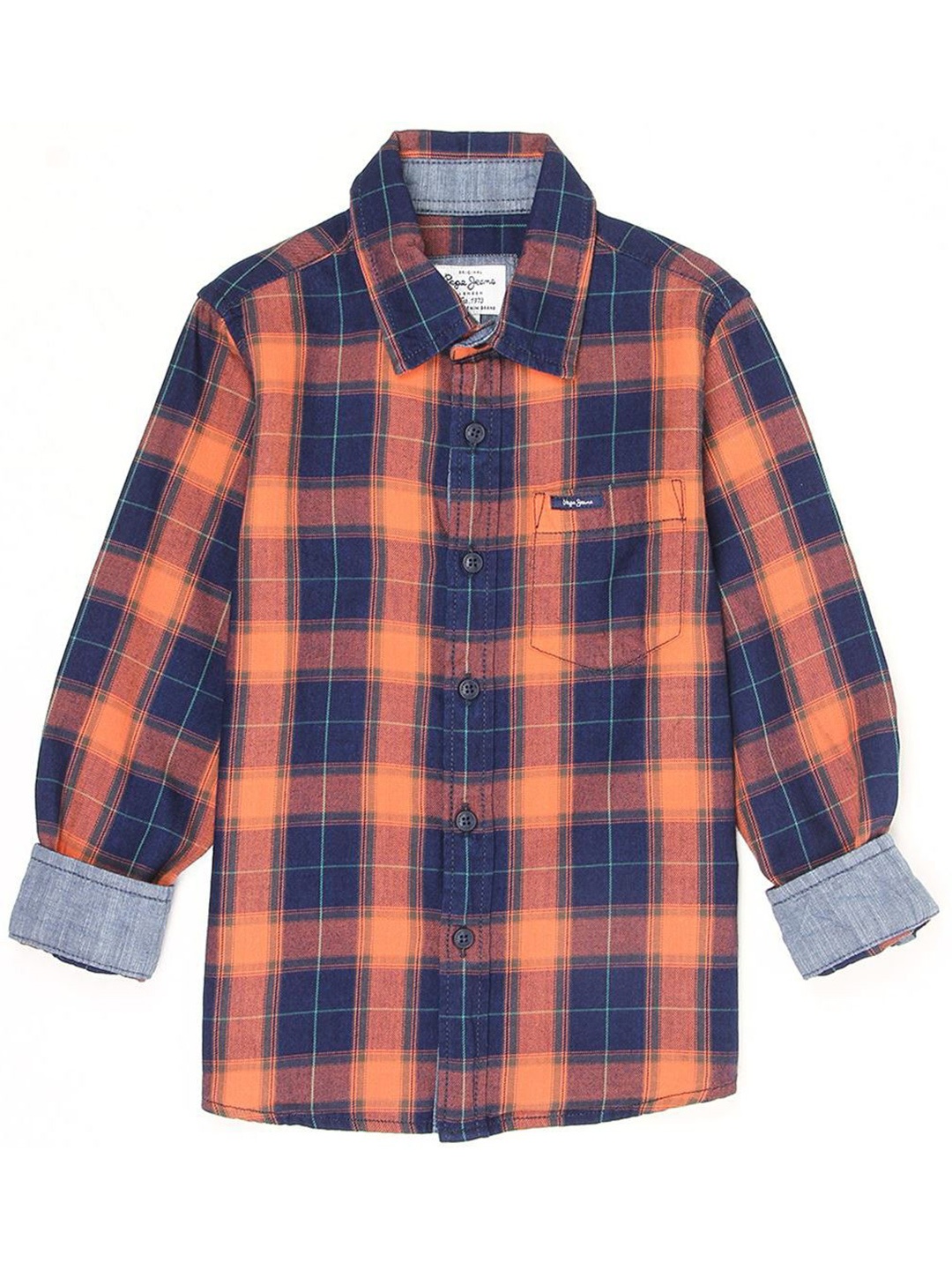 

Pepe Jeans Boys Coral Orange & Navy Blue Checked Casual Shirt