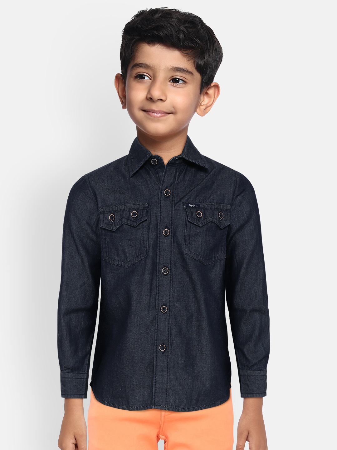 

Pepe Jeans Boys Navy Blue Pure Cotton Solid Chambray Casual Shirt