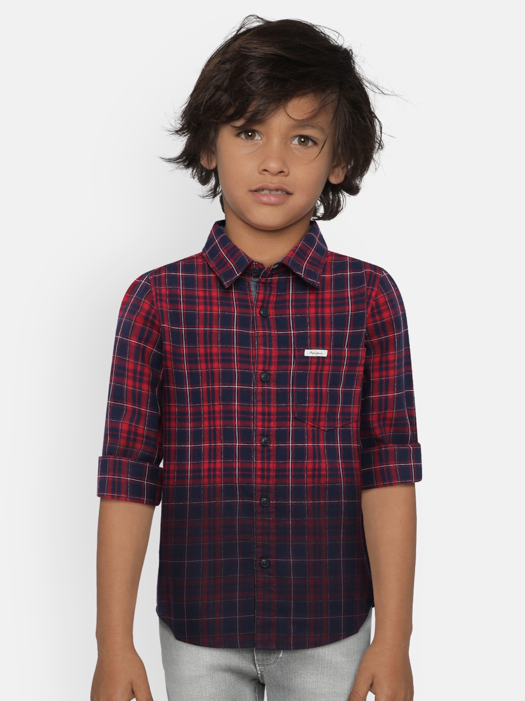 

Pepe Jeans Boys Red & Navy Blue FORD LS Regular Fit Checked Casual Shirt