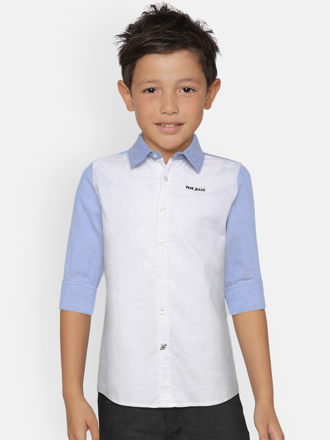 

Pepe Jeans Boys White & Blue Regular Fit Colourblocked Casual Shirt