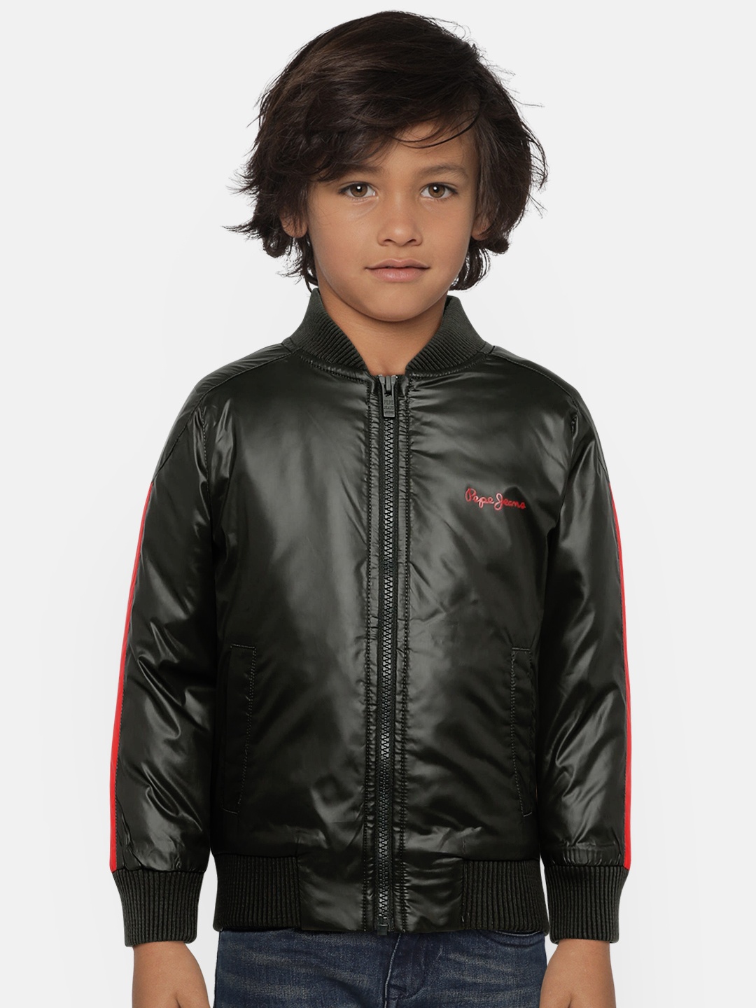

Pepe Jeans Boys Olive Green Solid Bomber Jacket