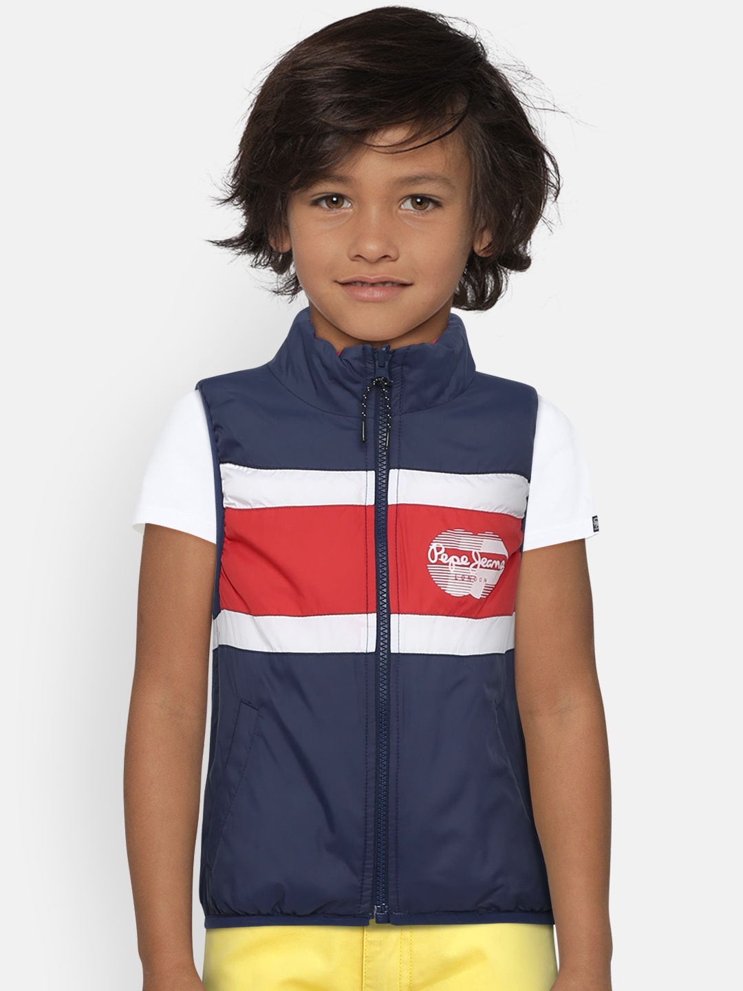 

Pepe Jeans Boys Navy Blue & Red Reversible Colourblocked Jacket