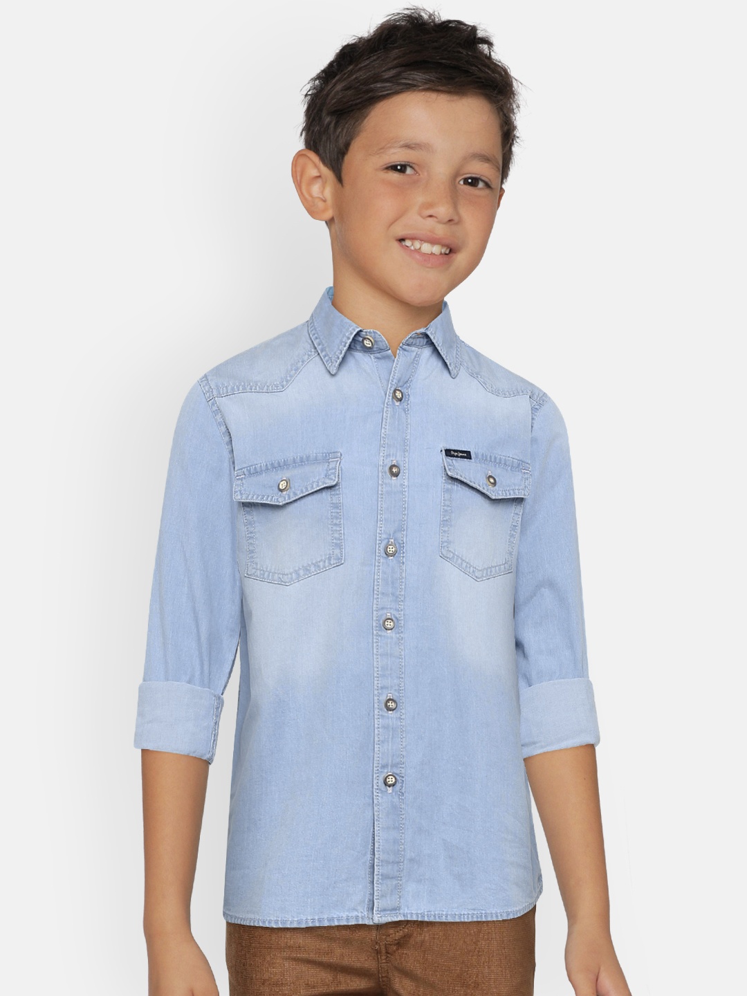 

Pepe Jeans Boys Blue Regular Fit Solid Casual Shirt