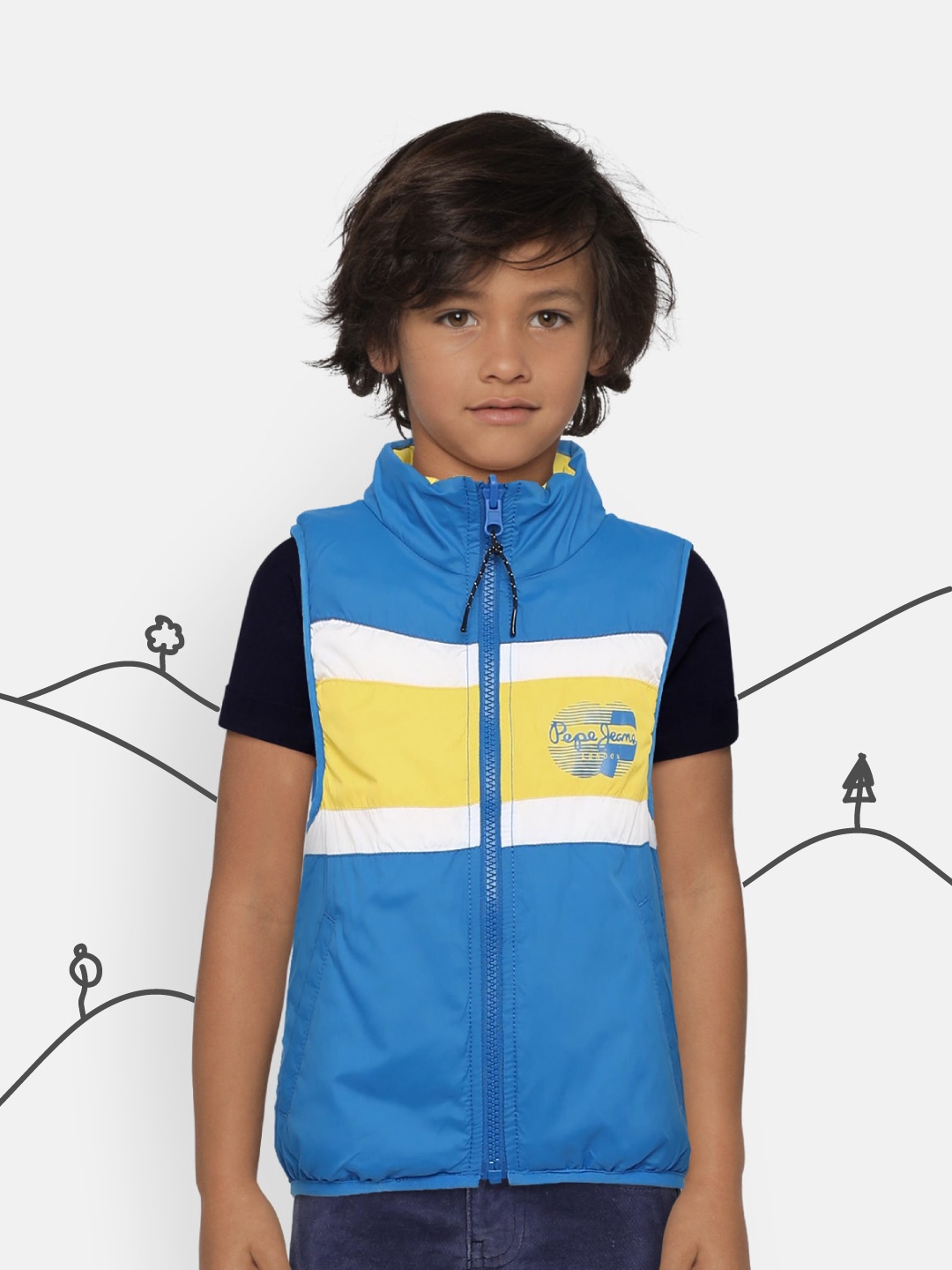 

Pepe Jeans Boys Blue & Yellow Reversible Striped Jacket