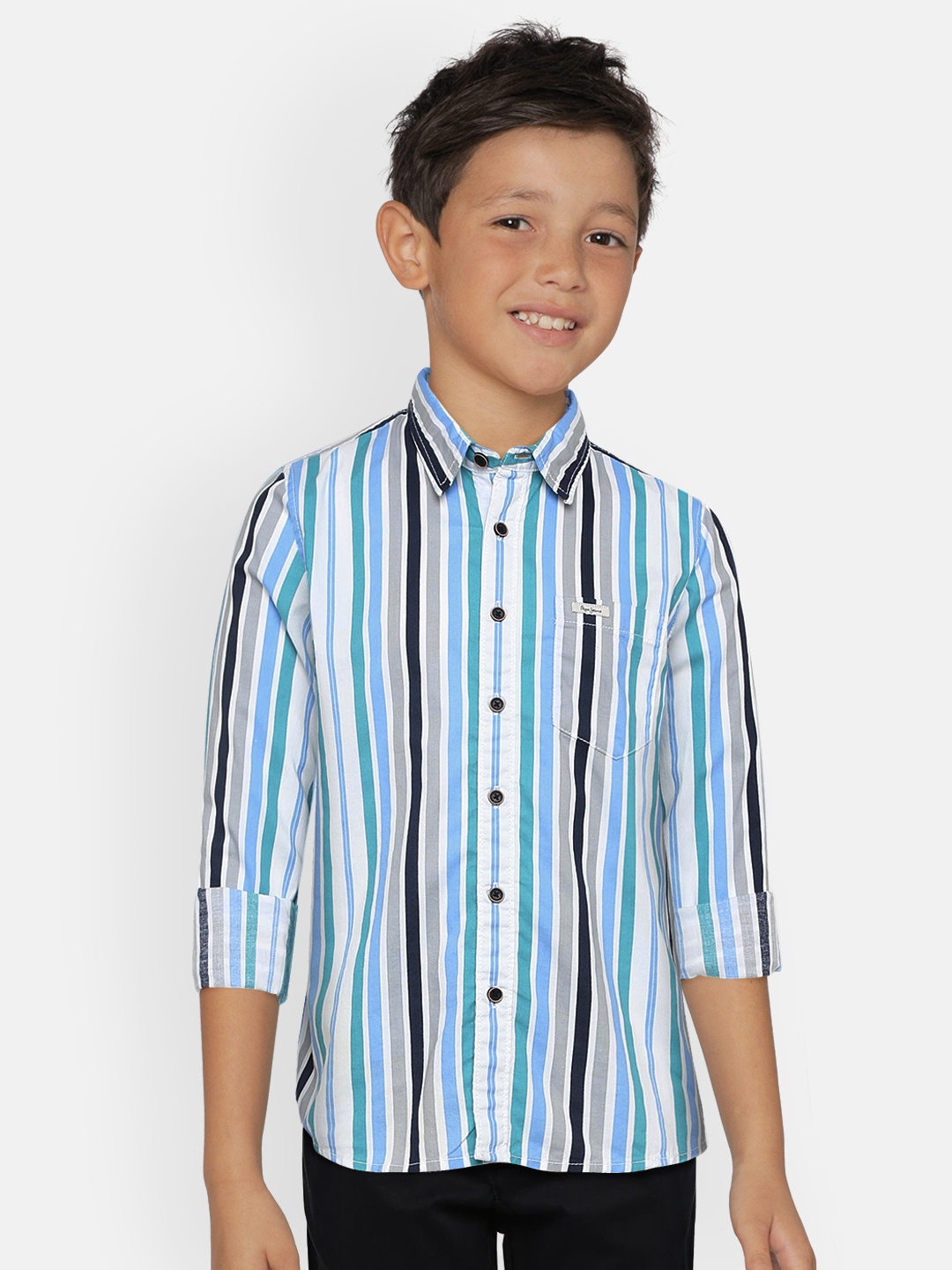 

Pepe Jeans Boys Blue & White Regular Fit Striped Casual Shirt