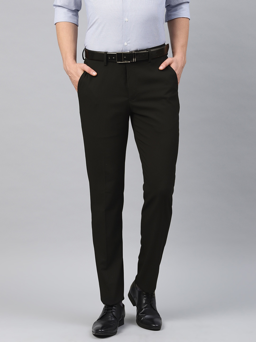 

Peter England Men Black Slim Fit Solid Formal Trousers