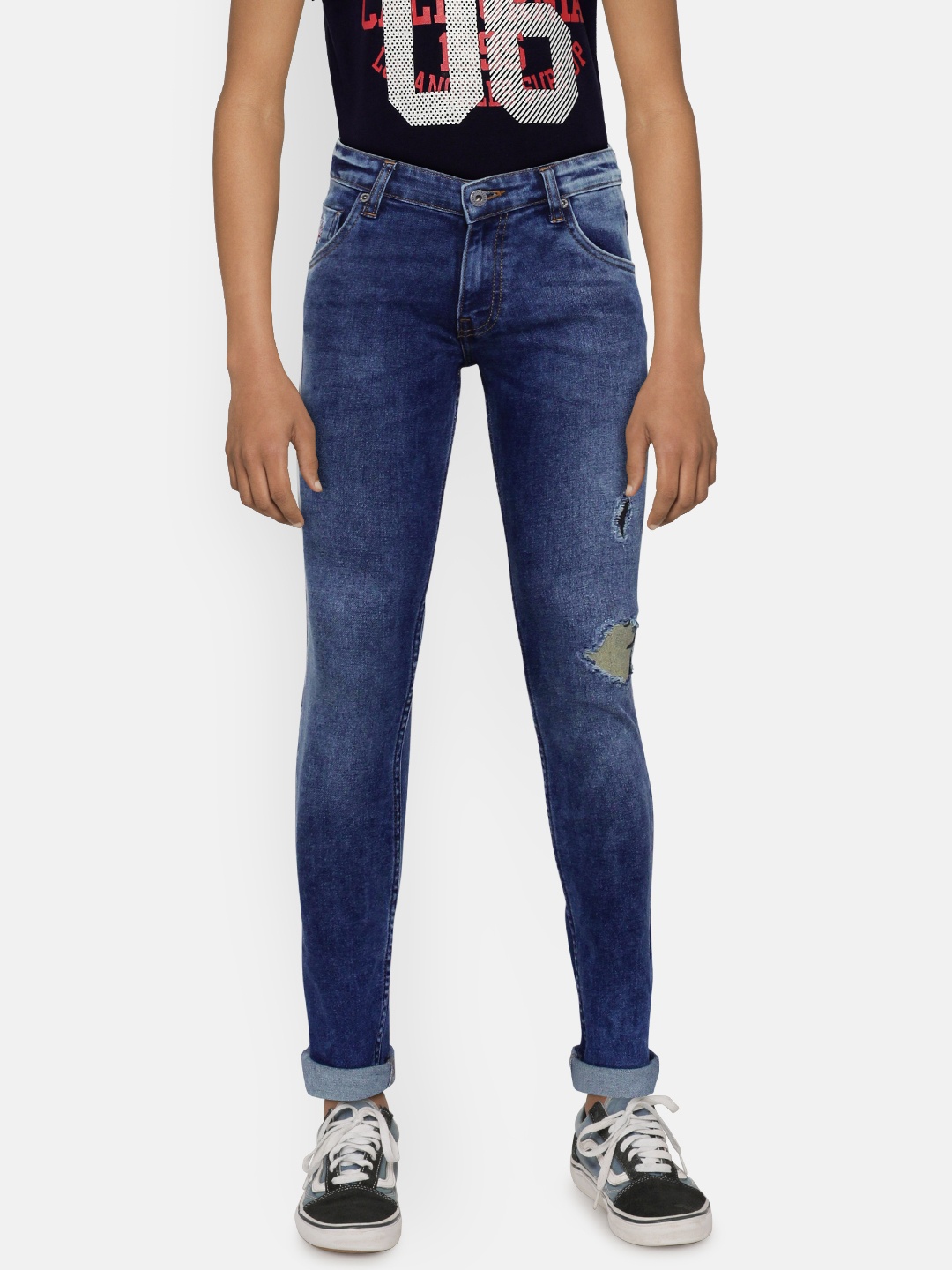 

Pepe Jeans Boys Blue Cashed Slim Fit Mid-Rise Low Distress Jeans