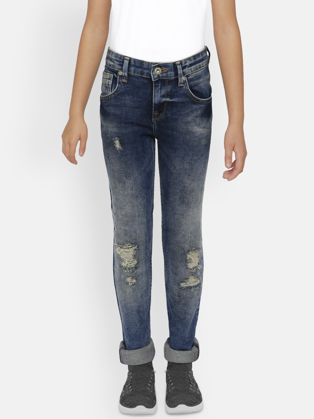 

Pepe Jeans Boys Blue Slim Fit Mid-Rise Highly Distressed Jeans
