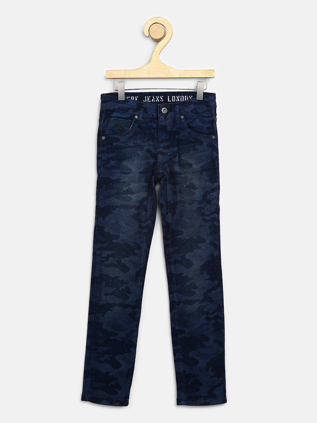 

Pepe Jeans Boys Blue Camouflage Printed Slim Fit Light Fade Stretchable Jeans