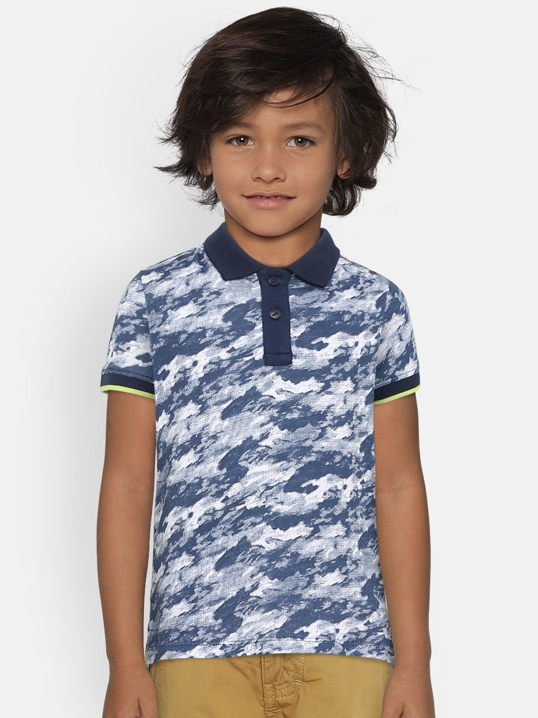 

Pepe Jeans Boys Navy Blue Self Design Polo Collar Pure Cotton T-shirt