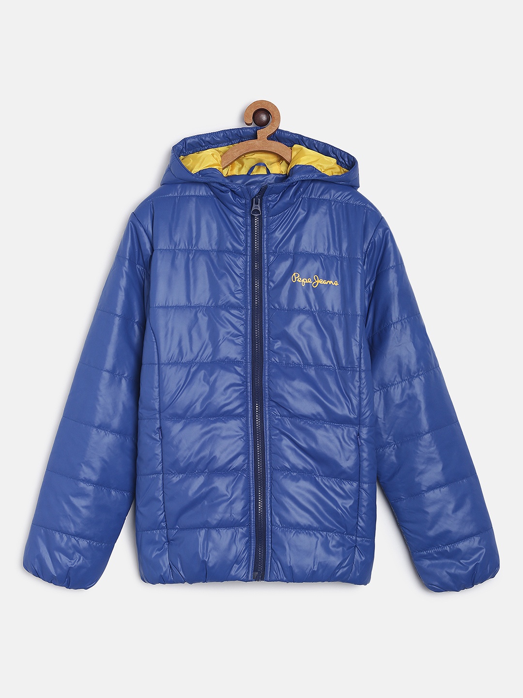 

Pepe Jeans Boys Blue Solid Hooded Padded Jacket