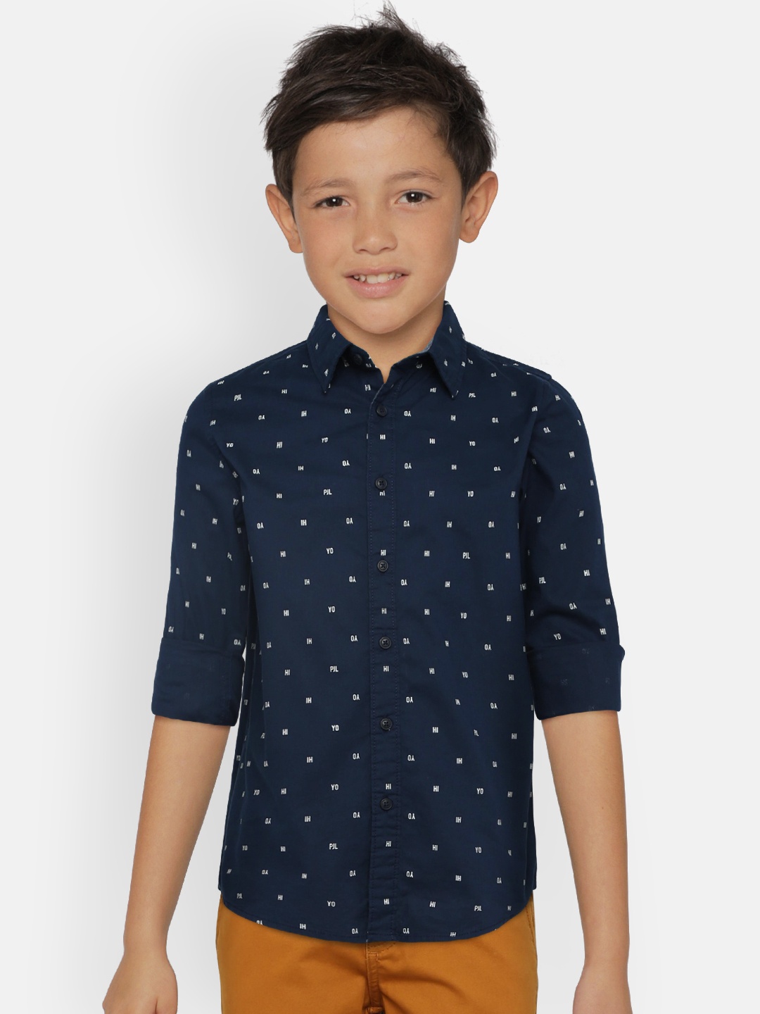 

Pepe Jeans Boys Navy Blue & White Regular Fit Printed Casual Shirt