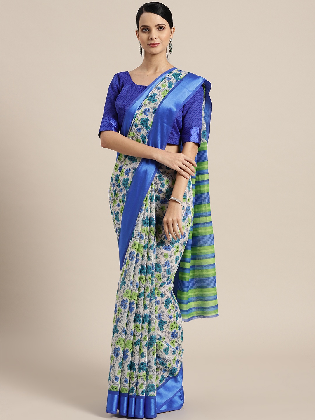 

Saree mall Off-White & Blue Printed Saree